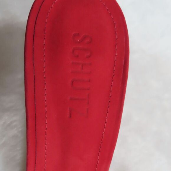 SCHUTZ Club Red Nobuck Leather Posseni Heel Sandals Size 8.5 - Picture 6 of 6